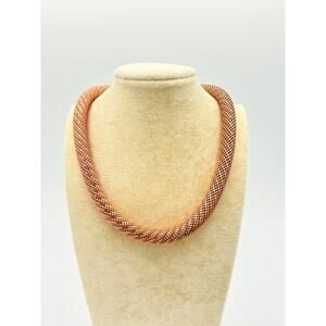 Vintage Milor Italy Bronze Woven Collar Necklace-Rose Gold Tone- Statement
